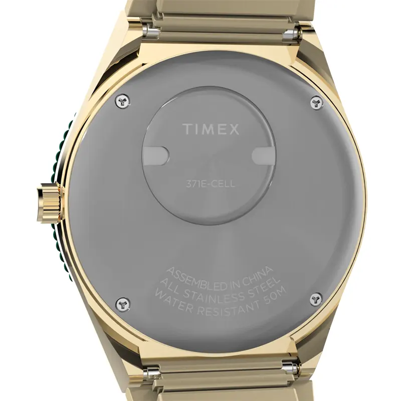 Timex Q 36mm Gold-Tone Green Malachite Dial Watch- TW2V92200